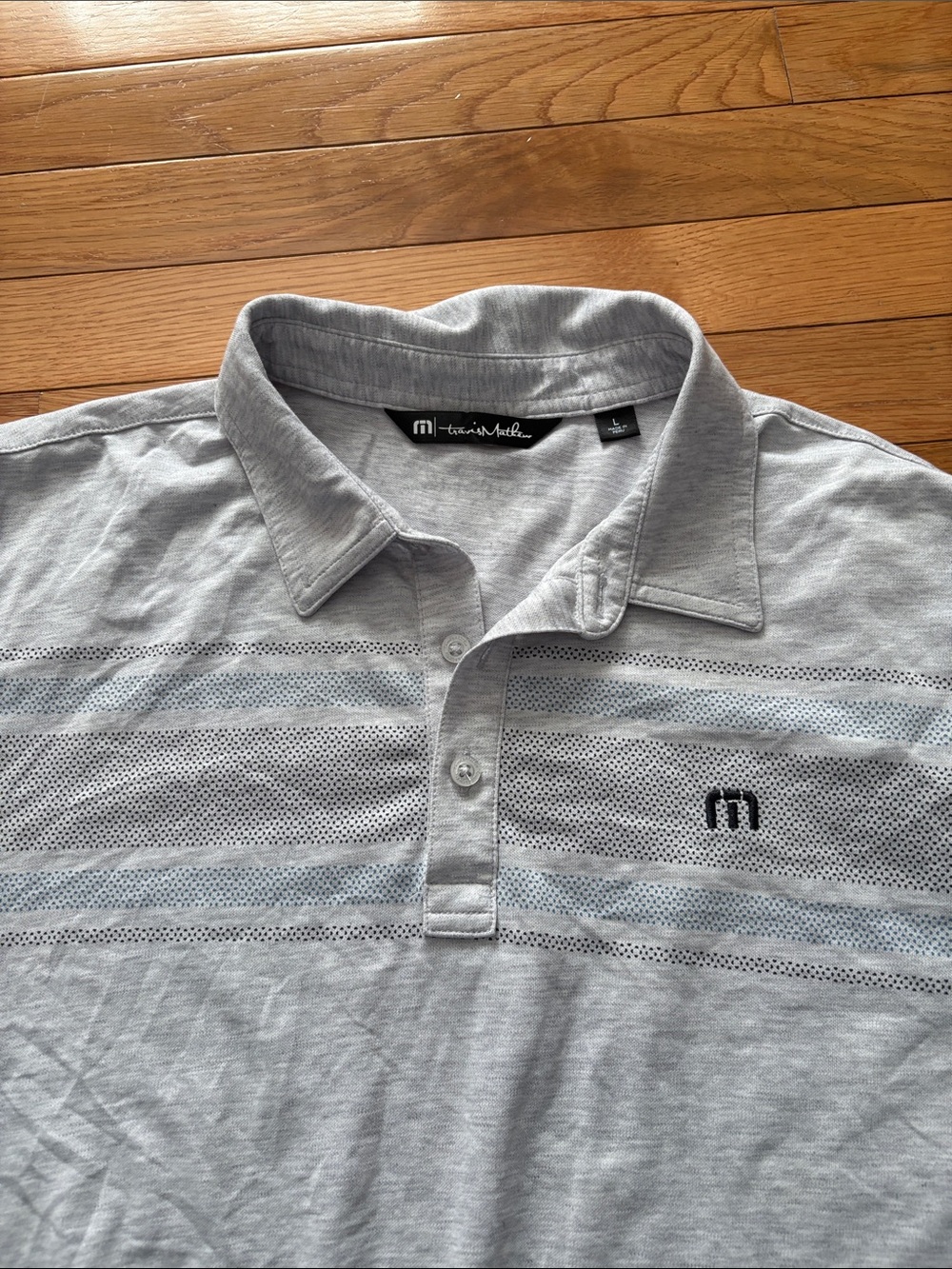 TravisMathew Men’s Heather Gray Polo with Subtle Chest Logo - Picture 3 of 7
